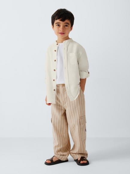 John Lewis Kids' Grandad Collar Linen Blend Shirt, White - view 2, White