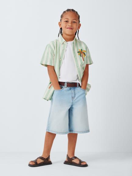 John Lewis Kids' Palm Trees Stripe Shirt, Cream Stripe - view 2, Cream Stripe
