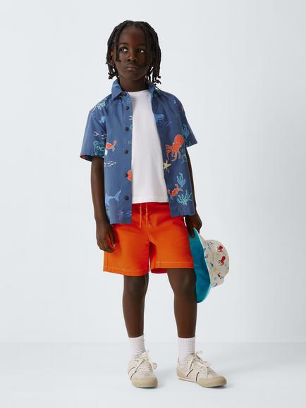 John Lewis Kids' Sea Short Sleeve Shirt, White/Navy - view 2, White/Navy