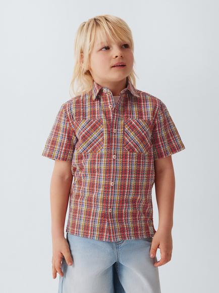 John Lewis Kids' Check Seersucker Cotton Shirt, Multi, Multi