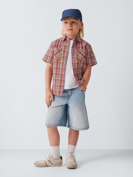 John Lewis Kids' Check Seersucker Cotton Shirt, Multi - view 2, Multi