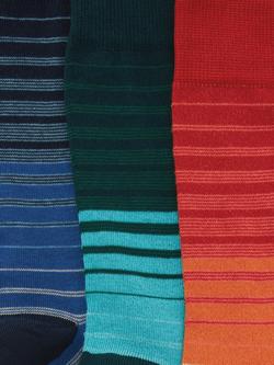 John Lewis Organic Cotton Striped Socks, Pack of 3, Multi - view 2, Blue, Green, Red