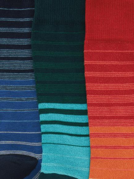 John Lewis Organic Cotton Striped Socks, Pack of 3, Multi - view 2, Blue, Green, Red