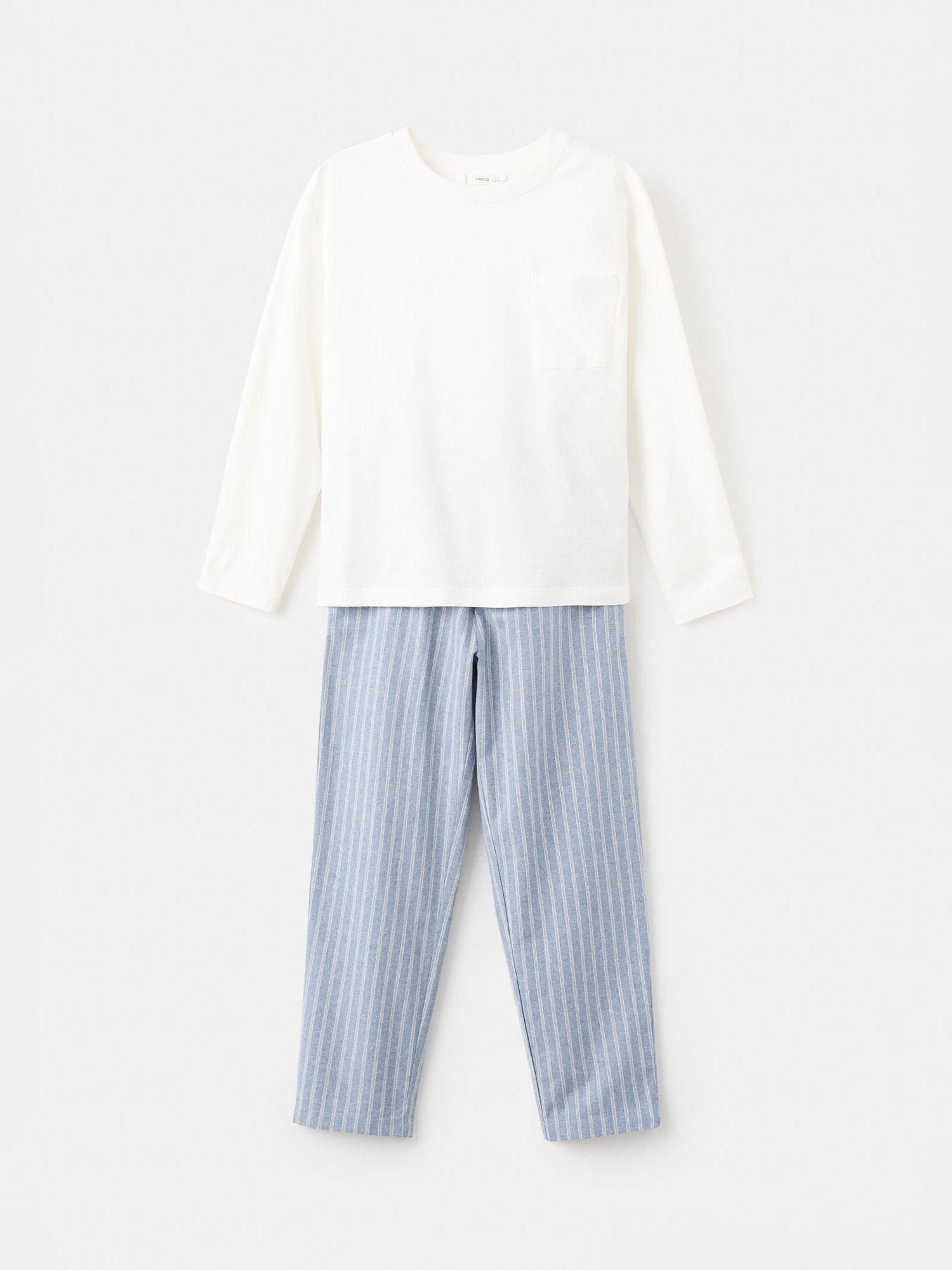 Product image 1 of 4, which shows Mango Kids' Snow Pure Cotton Long Sleeved Pyjama Set, Medium Blue, 11-12 years