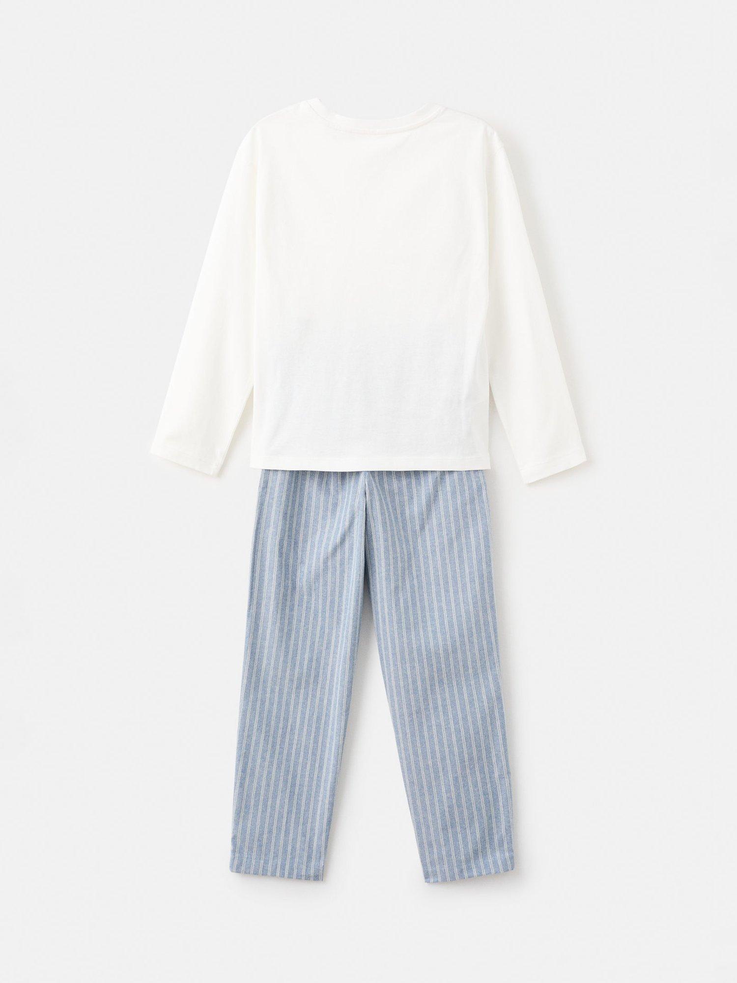 Product image 2 of 4, which shows Mango Kids' Snow Pure Cotton Long Sleeved Pyjama Set, Medium Blue, 11-12 years