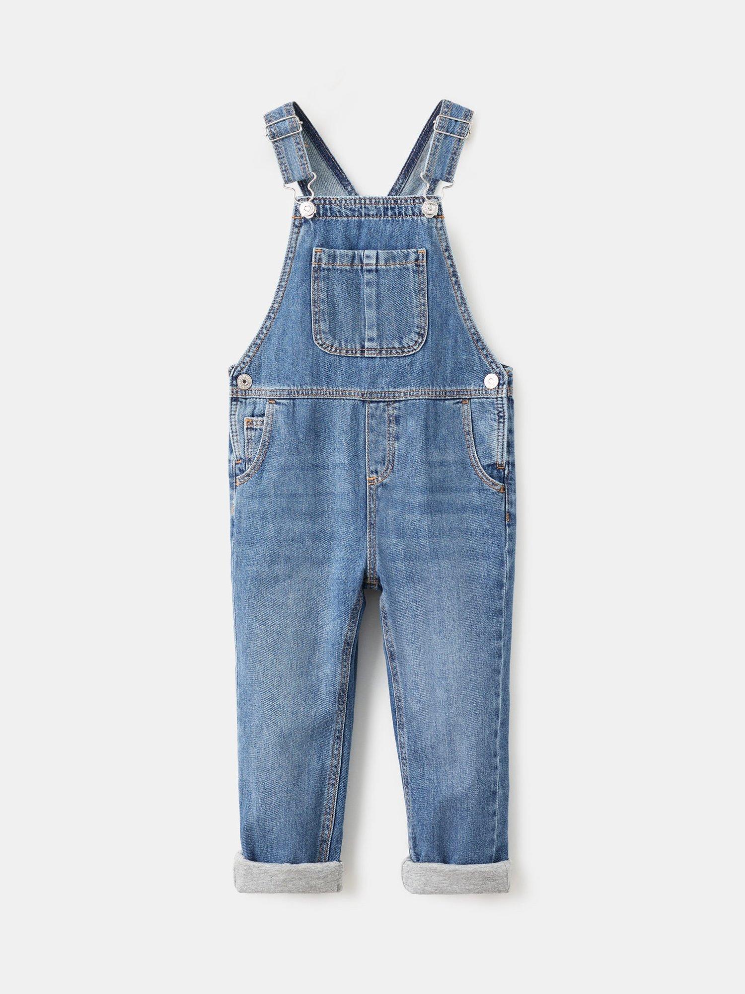 Product image 1 of 4, which shows Mango Kids' Lucas Denim Dungarees, Open Blue, 9-12 months