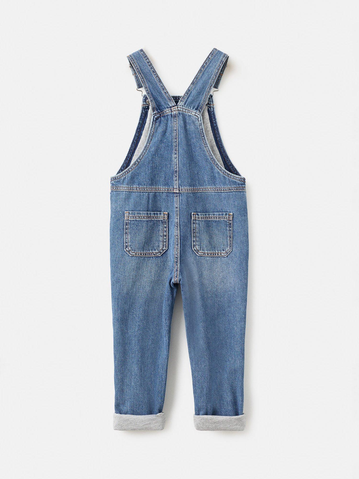 Product image 2 of 4, which shows Mango Kids' Lucas Denim Dungarees, Open Blue, 9-12 months