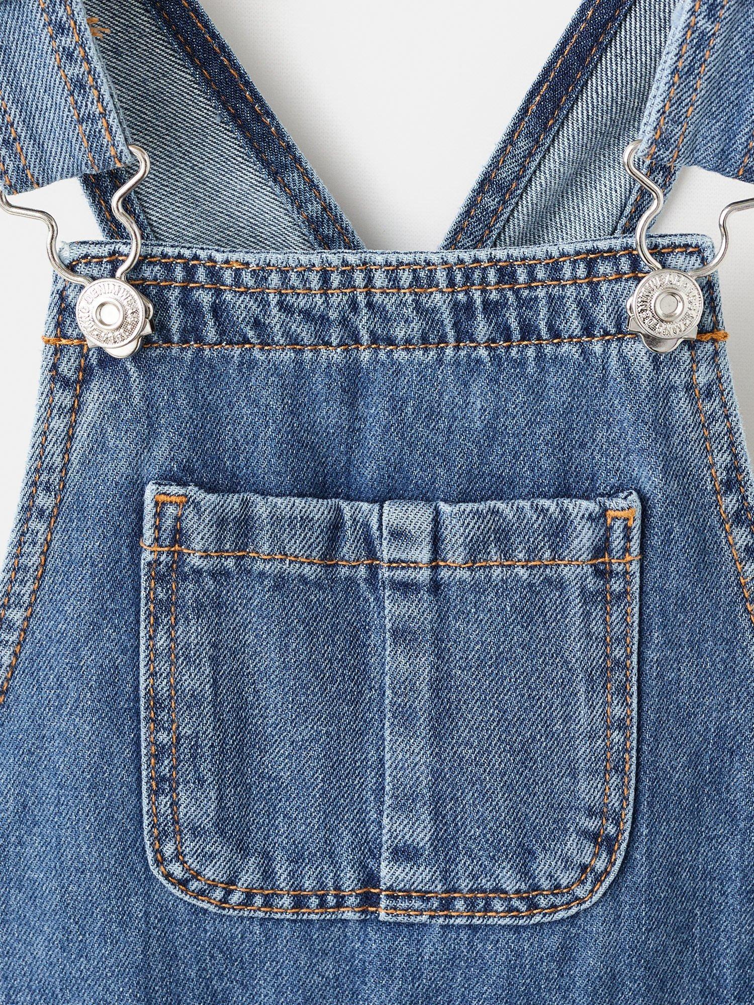 Product image 4 of 4, which shows Mango Kids' Lucas Denim Dungarees, Open Blue, 9-12 months