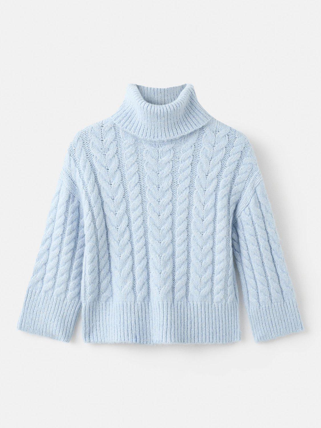 Product image 1 of 3, which shows Mango Kids' Aspen Chunky Knit High Neck Sweater, Pastel Blue, 11-12 years