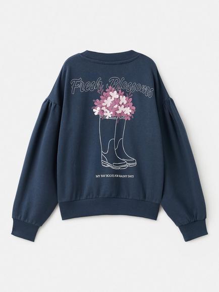 Mango Kids' Cotton Back Print Sweatshirt, Navy - view 2, Navy
