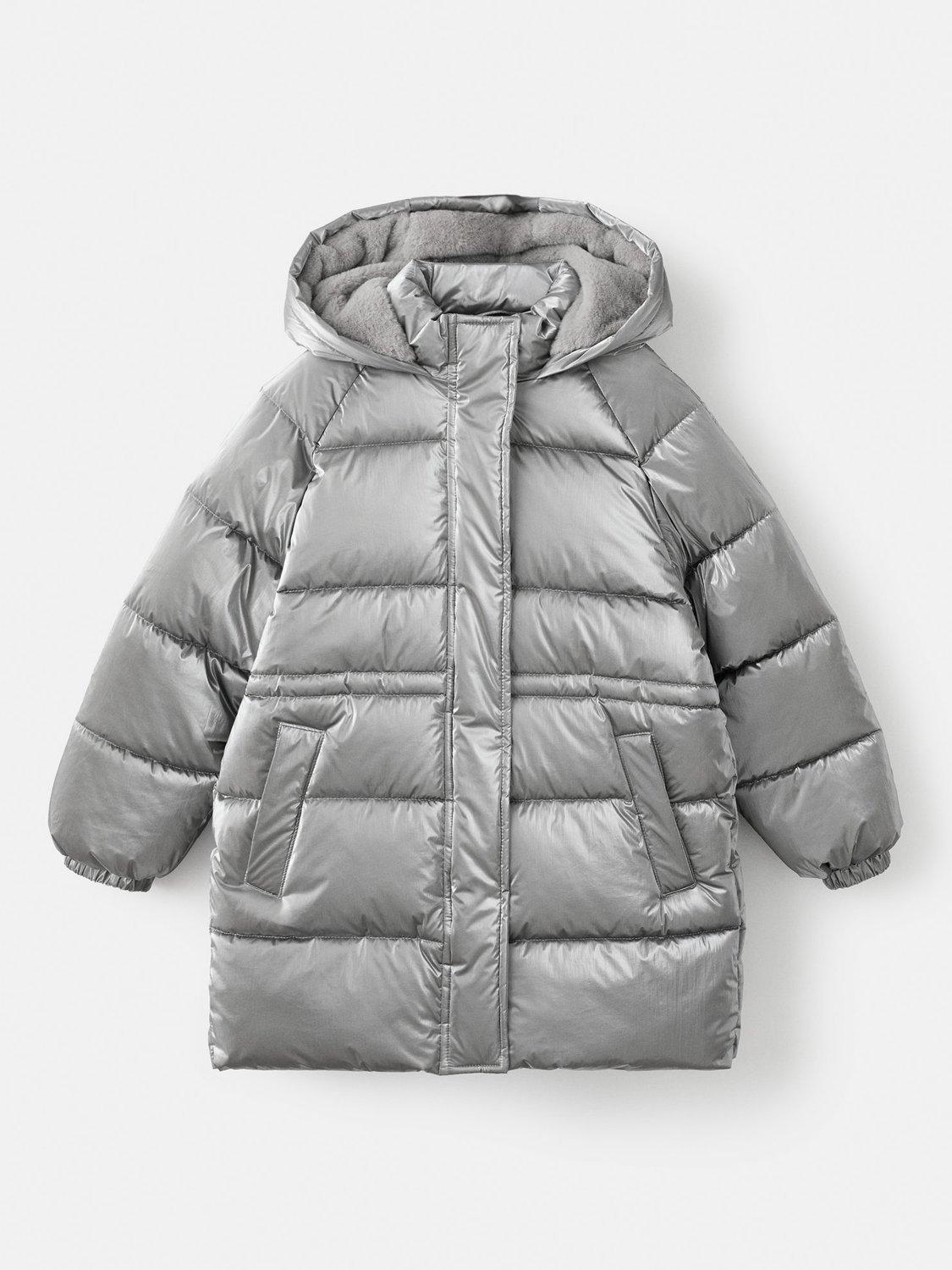 Product image 1 of 4, which shows Mango Kids' Marisa Quilted Puffer Coat, Silver, 7 years