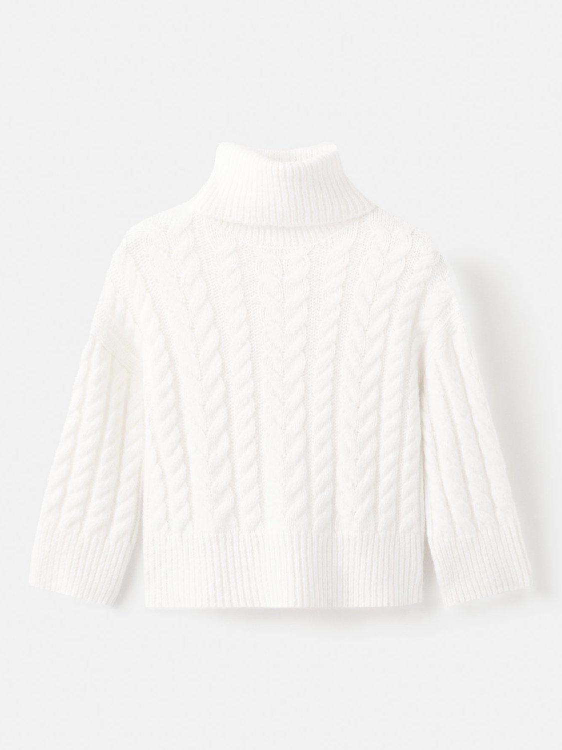 Mango Kids' Aspen Chunky Knit High Neck Sweater, Natural White
