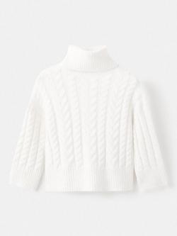 Mango Kids' Aspen Chunky Knit High Neck Sweater, Natural White