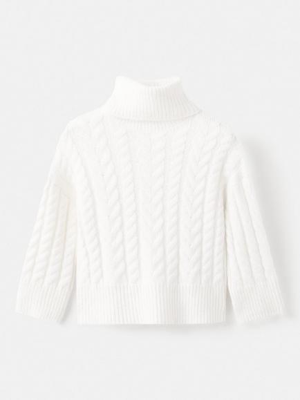 Mango Kids' Aspen Chunky Knit High Neck Sweater, Natural White