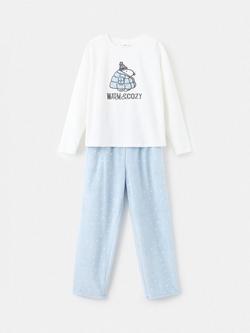 Mango Kids' Cotton Blend Long Sleeved Snoopy Pyjama Set, Natural White, Natural White