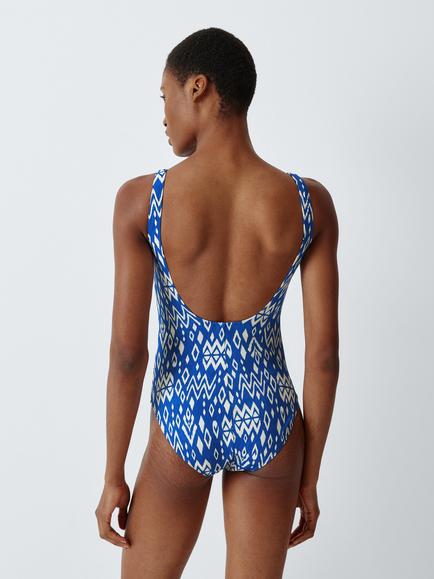 John Lewis Malay Ikat Cross Front Swimsuit, Blue - view 2, Blue