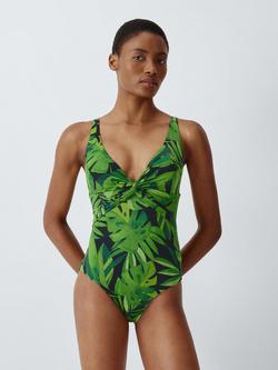 John Lewis Grenada Twist Front Swimsuit, Green Palm, Green Palm