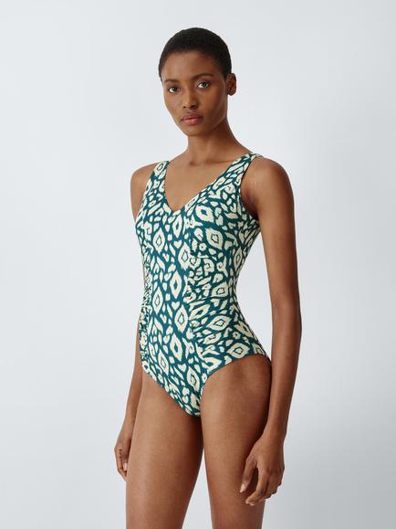 John Lewis Maya Aztec Ruched Swimsuit, Blue