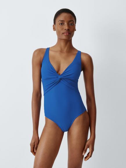 John Lewis Palma Twist Front Adjustable Straps Swimsuit, Blue, Blue