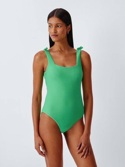 John Lewis Seychelles Rib Texture Square Neck Swimsuit, Green