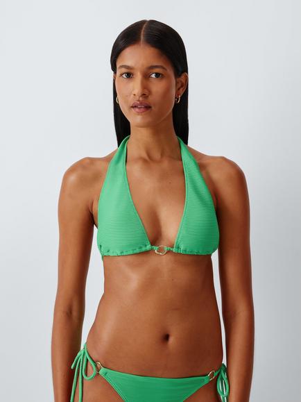 John Lewis Seychelles Textured High Apex Bikini Top, Green, Green