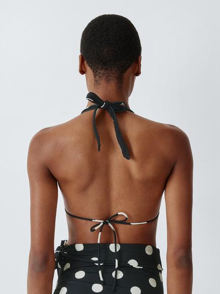 John Lewis Polka Dot Rosette Detail High Apex Bikini Top, Mono Spot - view 2, Mono Spot