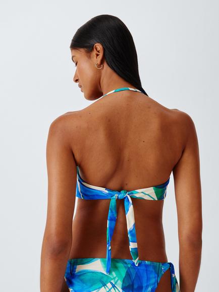 John Lewis Tahiti Leaf Tie Back U-Bar Bandeau Bikini Top, Ivory/Blue Print - view 2, Ivory/Blue Print