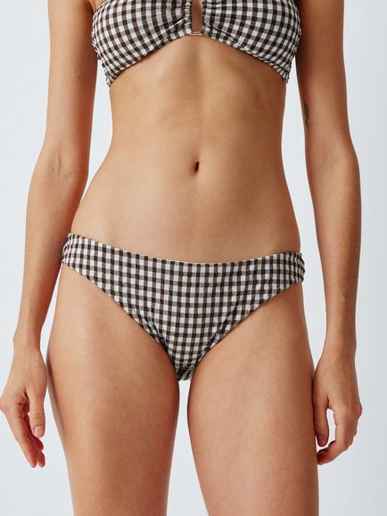 John Lewis Gingham Bikini Bottoms, Chocolate, Chocolate