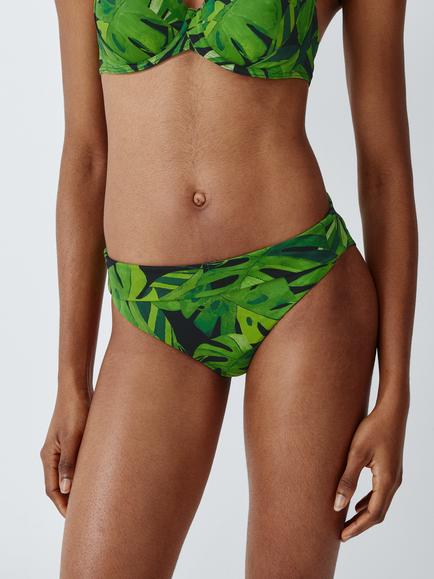John Lewis Grenada Slim Fold Over Bikini Bottoms, Green Palm, Green Palm