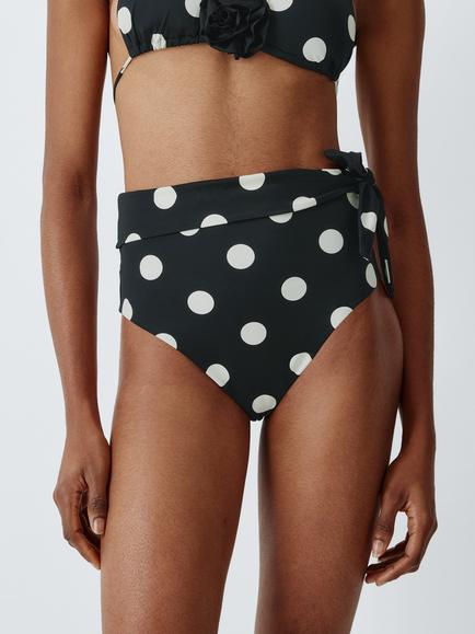 John Lewis Polka Dot Sash High Waist Bikini Bottoms, Mono Spot, Mono Spot