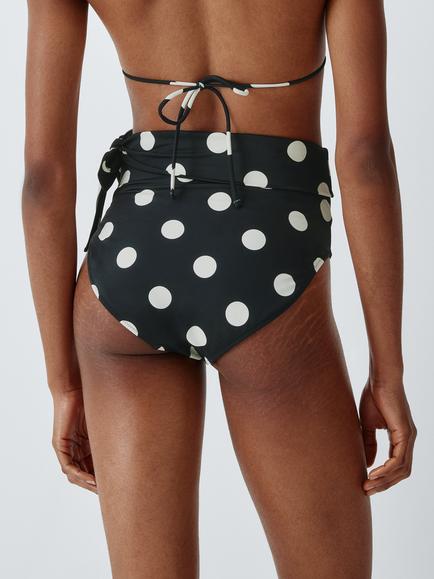 John Lewis Polka Dot Sash High Waist Bikini Bottoms, Mono Spot - view 2, Mono Spot