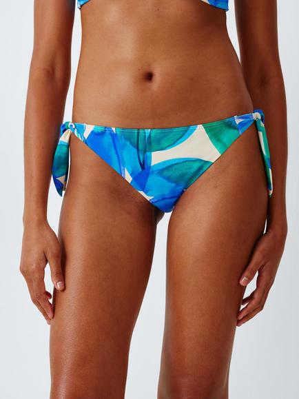 John Lewis Tahiti Leaf Bunny Tie Bikini Bottoms, Ivory/Blue Print, Ivory/Blue Print