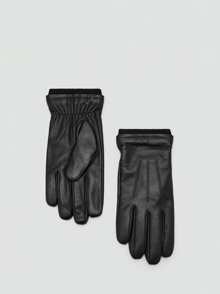Mango Leather Gloves, Black, Black