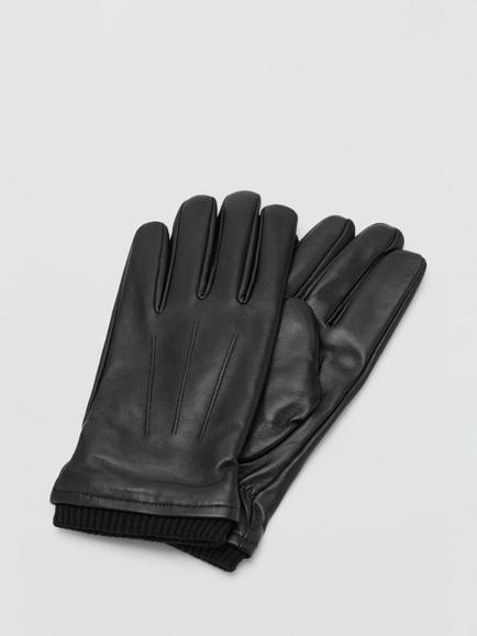 Mango Leather Gloves, Black - view 2, Black