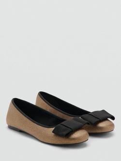 Mango Kids' Yas Shimmer Ballet Flats, Gold - view 2, Gold
