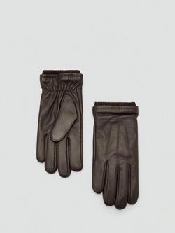 Mango Guantes Elastic Wool Blend Leather Gloves, Brown