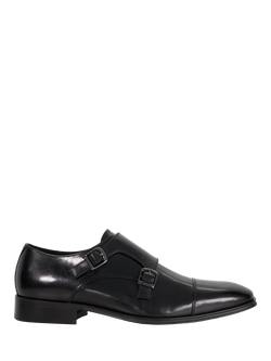 Dune London Solutions Leather Wide Fit Monk Shoes, Black, Black