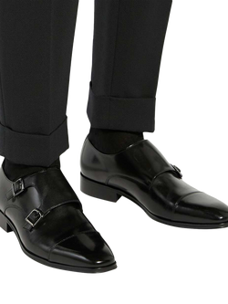 Dune London Solutions Leather Wide Fit Monk Shoes, Black - view 2, Black