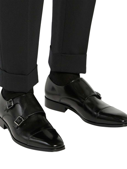 Dune London Solutions Leather Wide Fit Monk Shoes, Black - view 2, Black