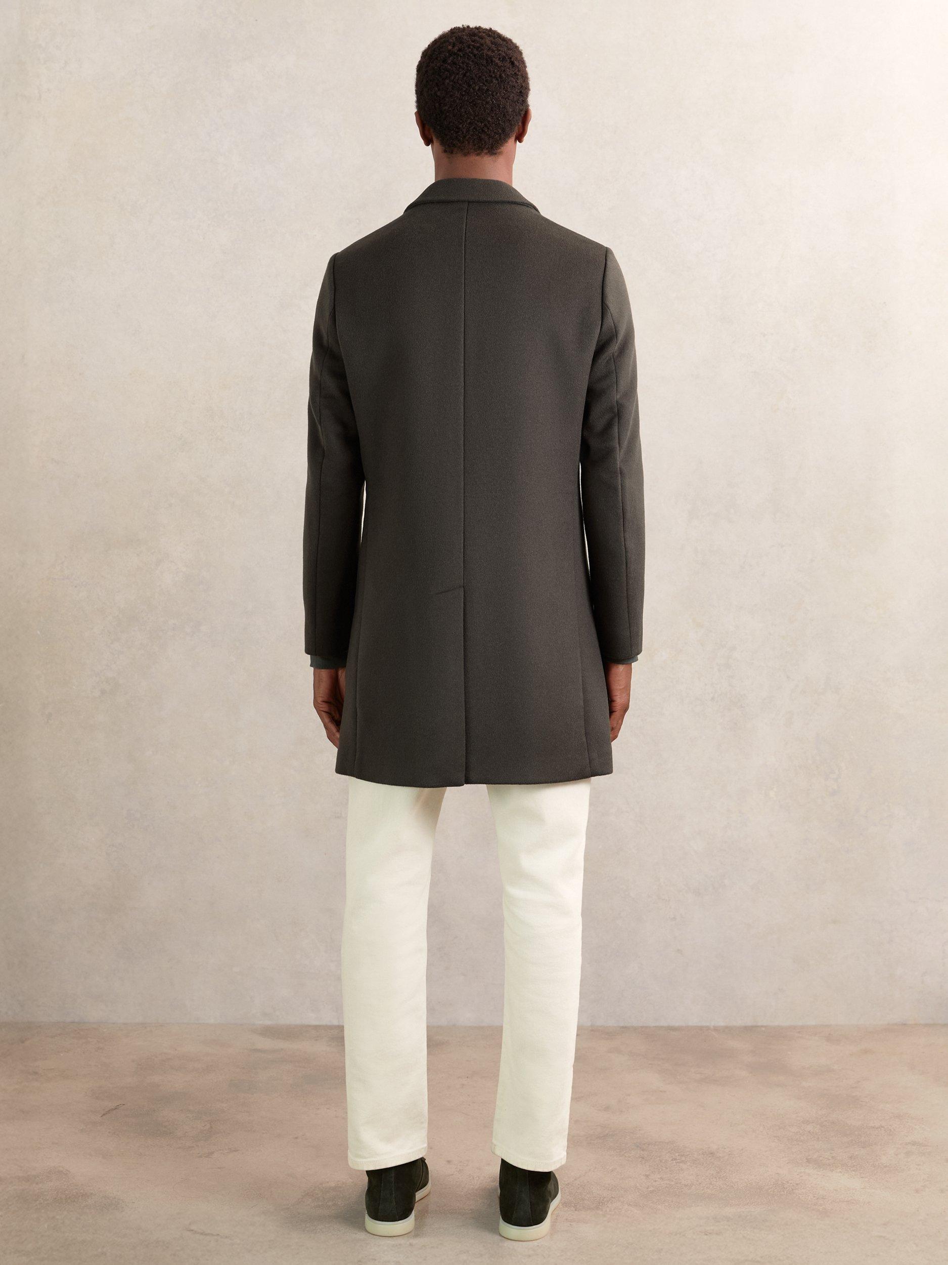 Product image 2 of 5, which shows Reiss Gable Single Breasted Wool Blend Overcoat, Dark Khaki Green, XXL