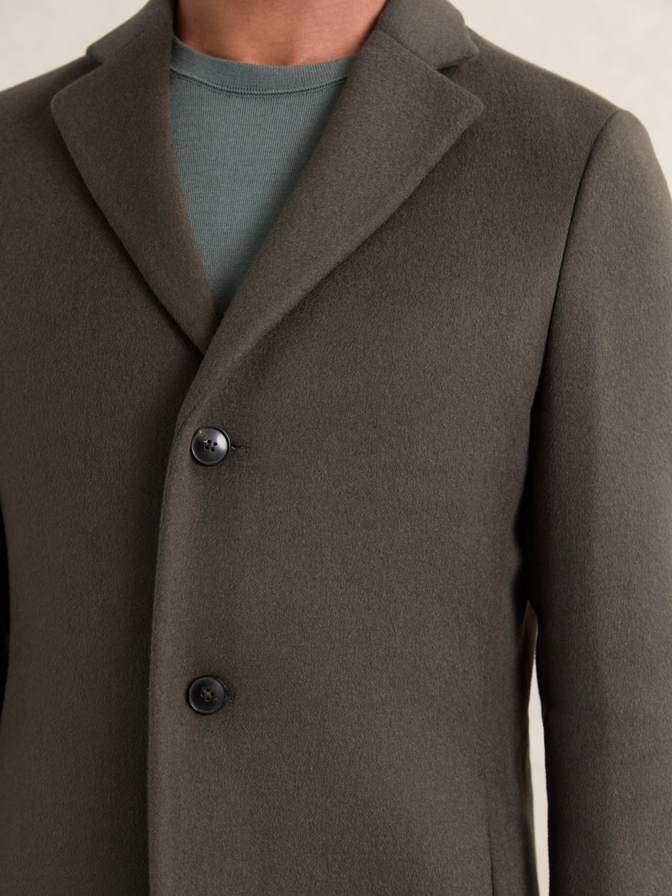 Product image 5 of 5, which shows Reiss Gable Single Breasted Wool Blend Overcoat, Dark Khaki Green, XXL
