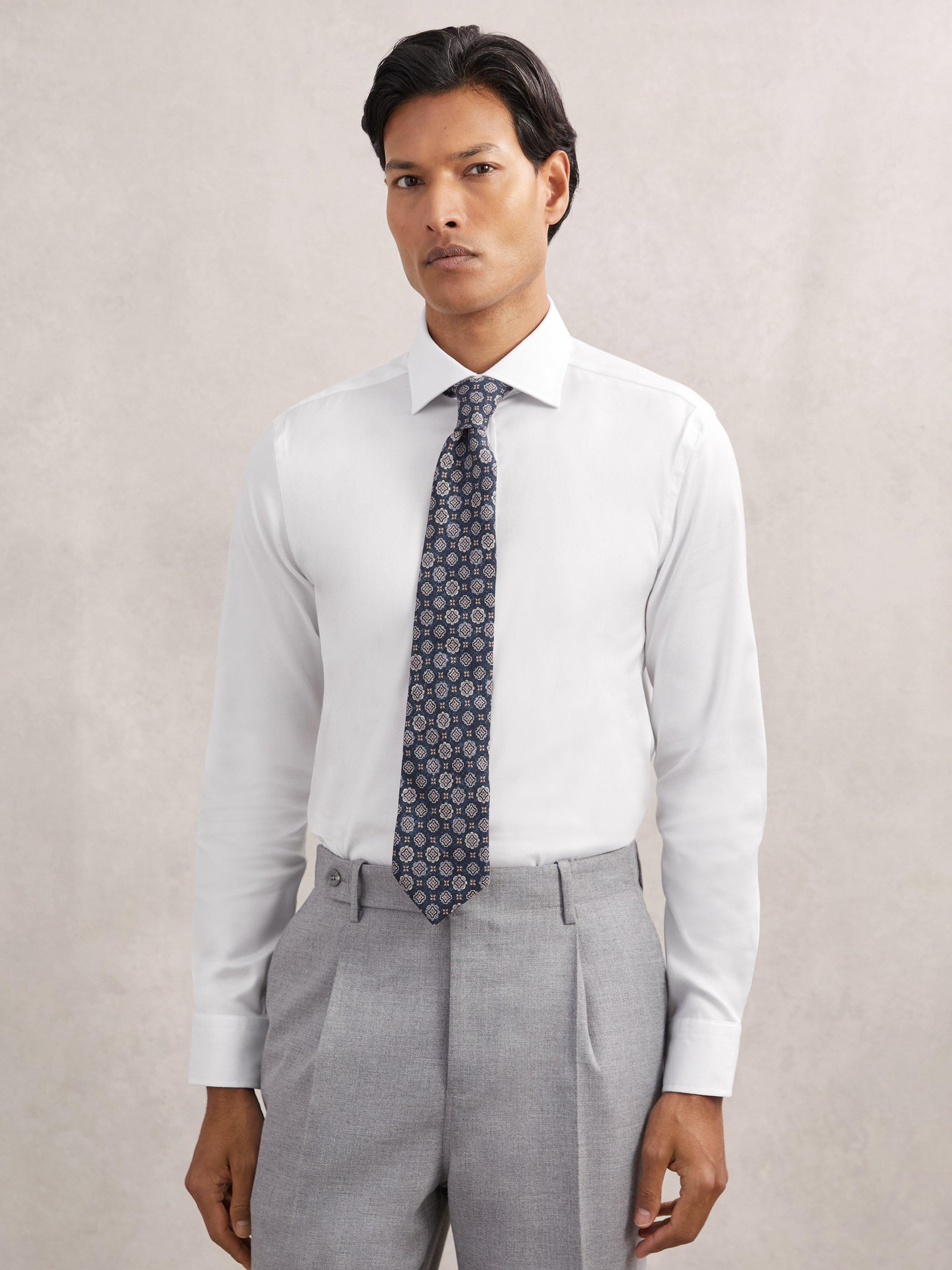 Product image 1 of 5, which shows Reiss Bishopsgate Cotton Blend Shirt, White, XS