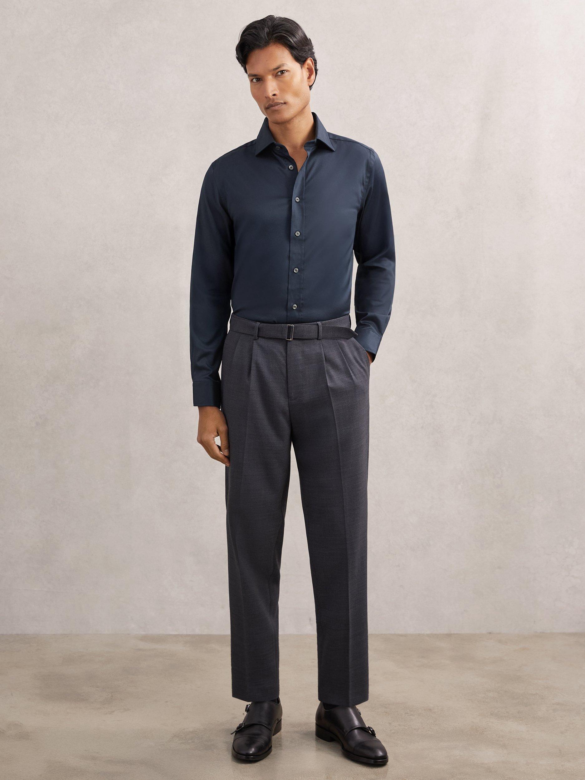 Product image 2 of 5, which shows Reiss Bishopsgate Cotton Blend Shirt, Navy, XS