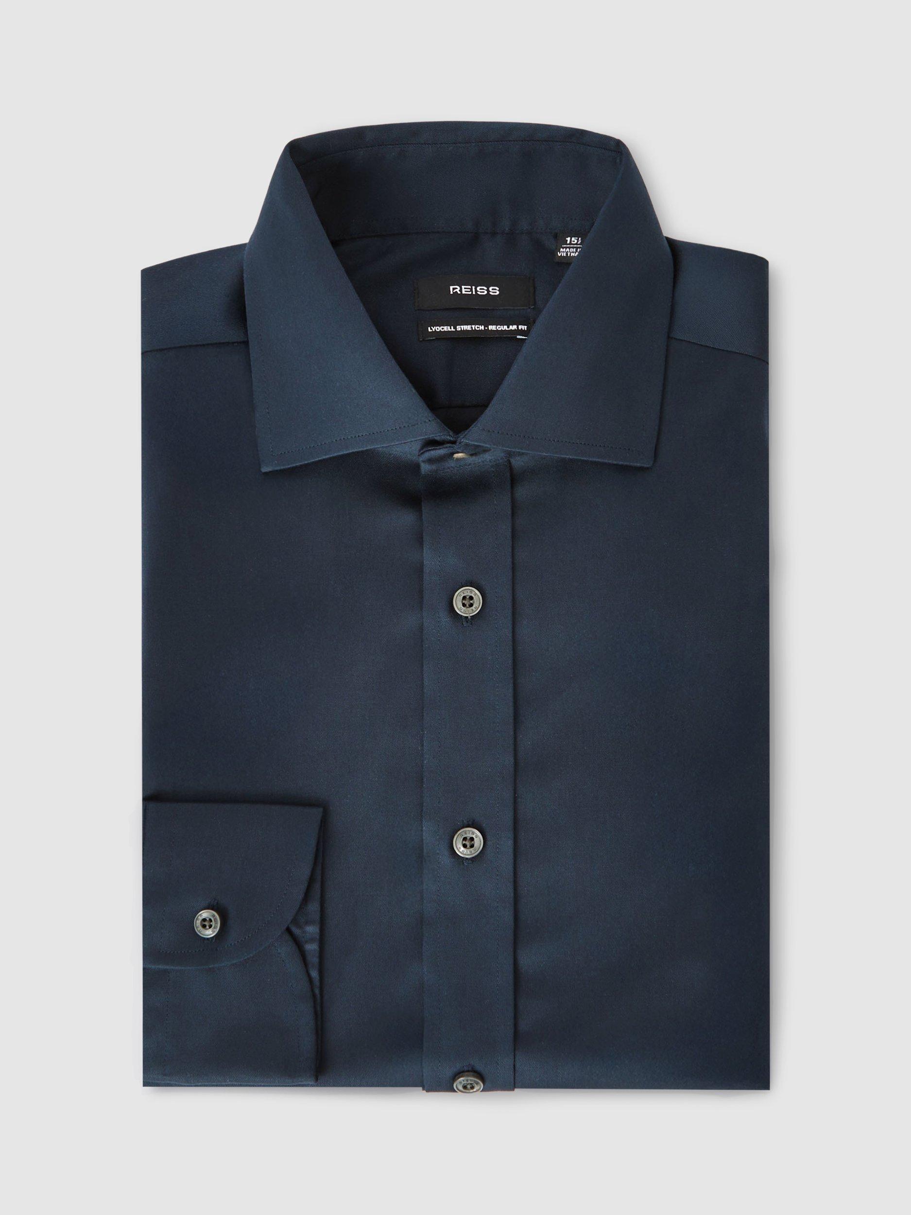 Product image 3 of 5, which shows Reiss Bishopsgate Cotton Blend Shirt, Navy, XS