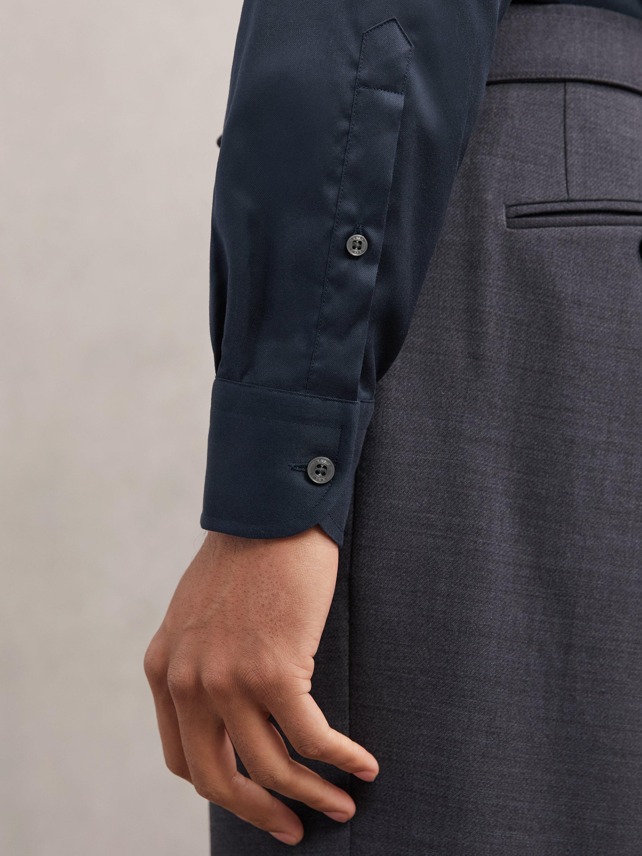 Product image 5 of 5, which shows Reiss Bishopsgate Cotton Blend Shirt, Navy, XS