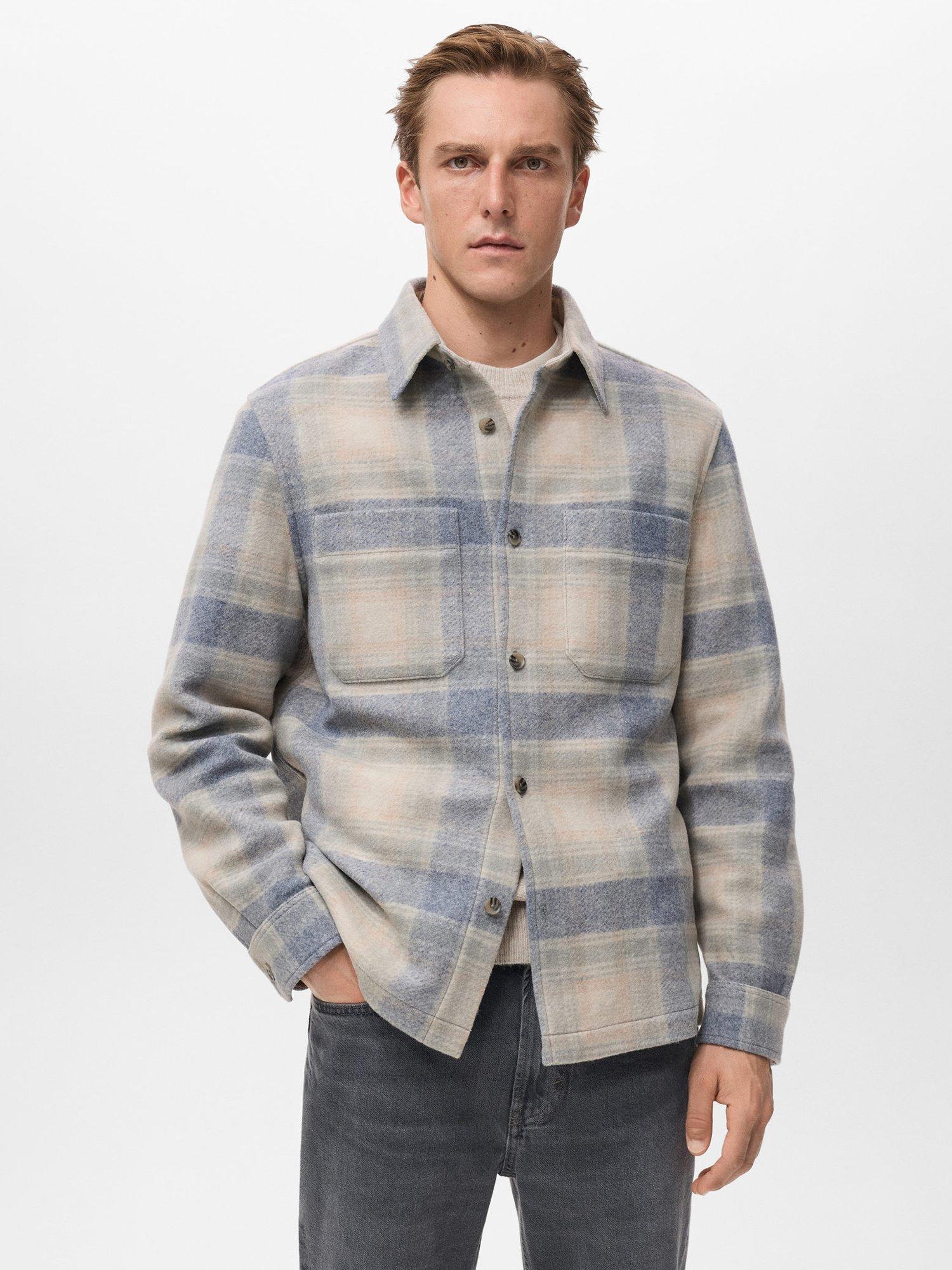 Product image 1 of 9, which shows Mango Dylan Check Shacket, Pastel Blue, L
