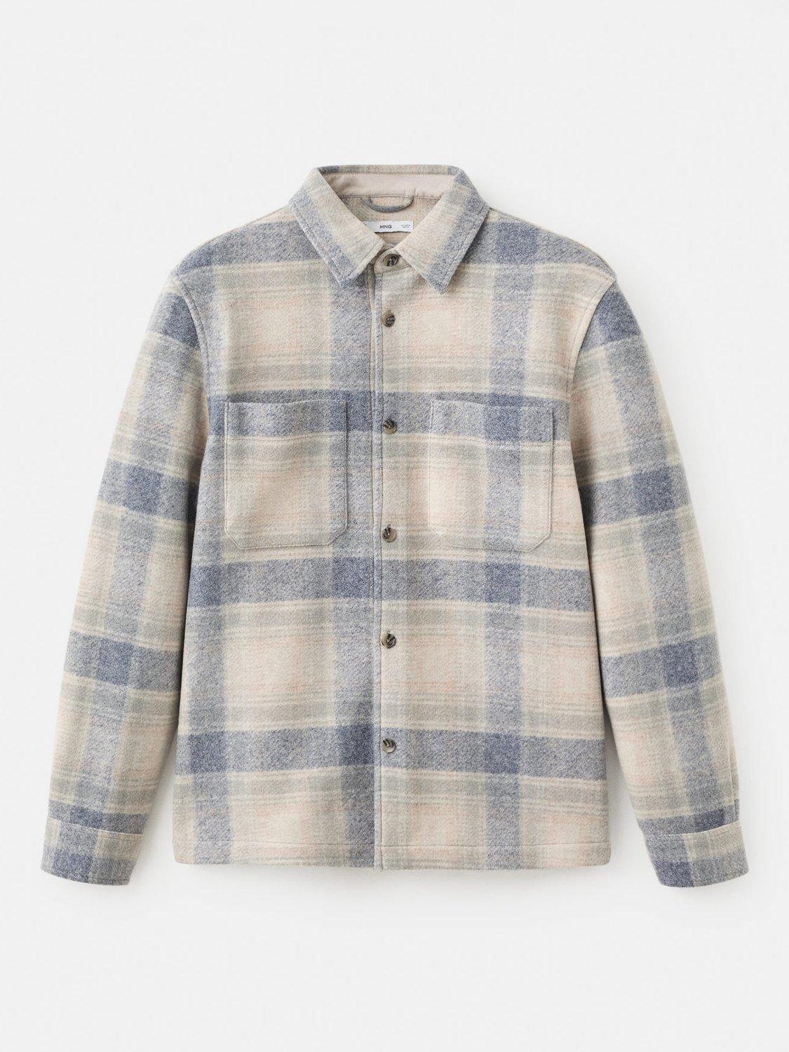 Product image 3 of 9, which shows Mango Dylan Check Shacket, Pastel Blue, L