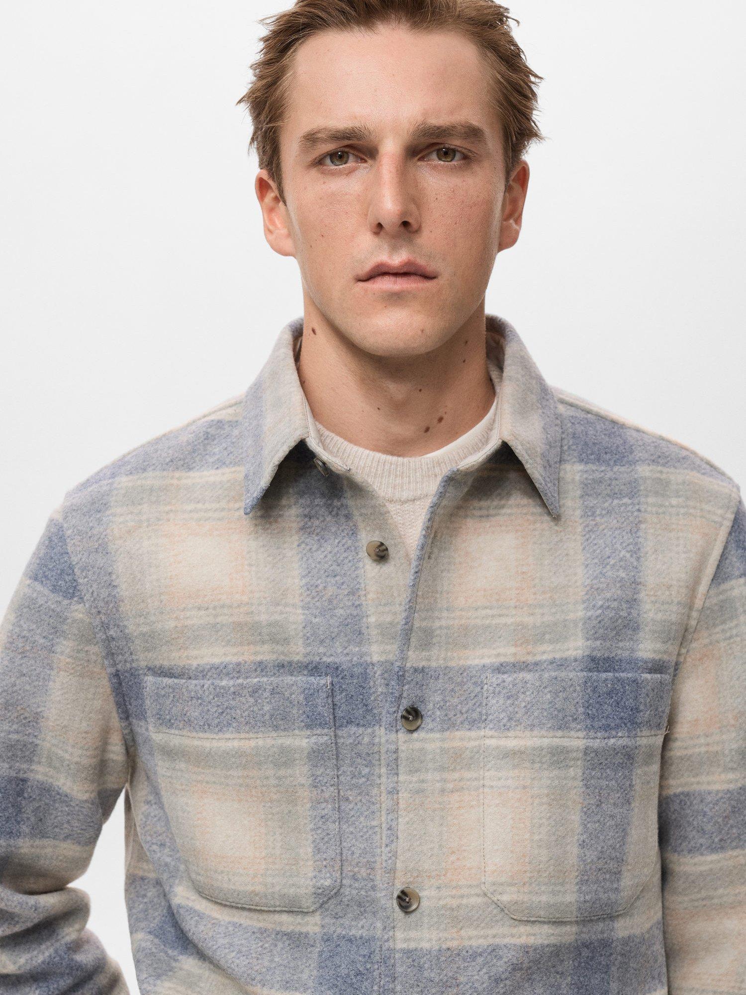 Product image 6 of 9, which shows Mango Dylan Check Shacket, Pastel Blue, L