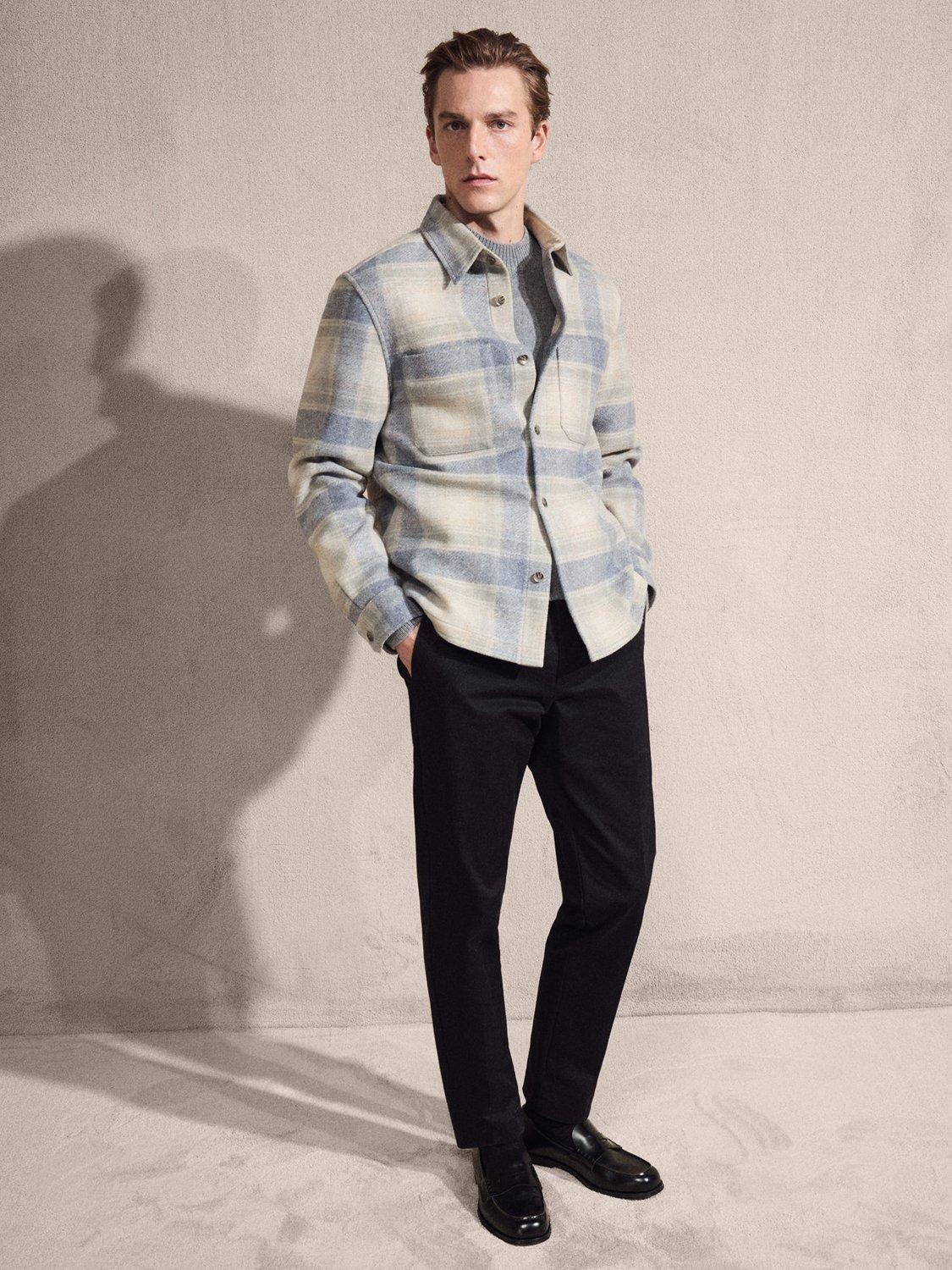 Product image 8 of 9, which shows Mango Dylan Check Shacket, Pastel Blue, L