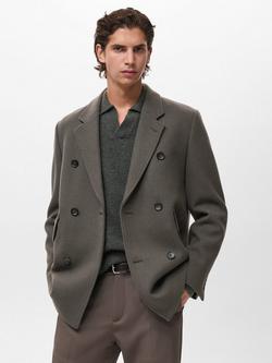 Mango Dave Double-Breasted Wool Blend Coat, Dark Green